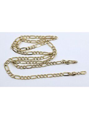 Unique 10K Solid Yellow Gold Designer Figaro Link Chain Necklace - 26.25" Length